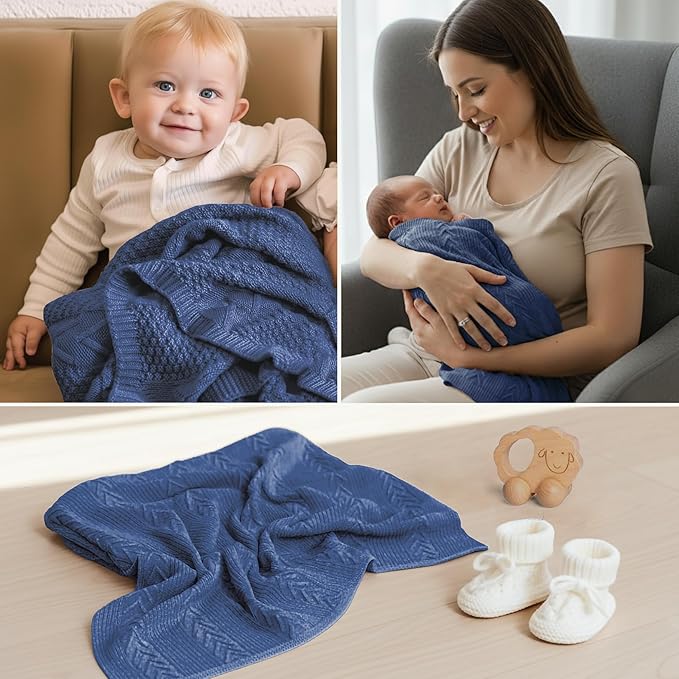 Organic Cotton Knit Baby Blanket 31.5 X 43.3 Inches Soft Knitted and Breathable Baby Blanket for Boys and Girls Perfect Soft Baby Blankets for Infants Toddlers All Seasons