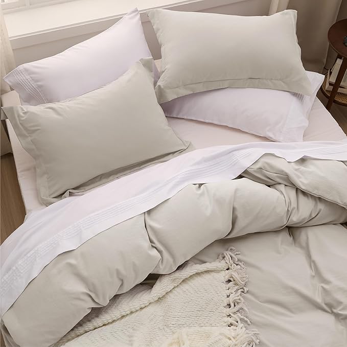 Bedsure Duvet Cover Full Size Only - Prewashed Cotton-Like Polyester Extra Soft All Season Bedding, Includes 1 Duvet Cover 80x90 Inches with Zipper Closure, Linen, Comforter Not Included
