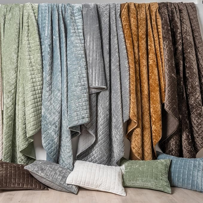 RECYCO Luxury Velvet Quilt Set Full Queen Size Bedding Sets, Ultra Soft Velvet Comforter Set, Lightweight Channel Box Stitch Oversized Bedspread Coverlet for All Season, with 2 Shams, Walnut Brown