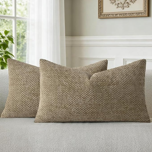 a moment Brown Chenille Throw Pillow Covers 12x20 Inch Pack of 2 Modern Decorative Throw Pillow Covers Farmhouse Cross Covers Home Decor for Sofa Bedroom Living Room