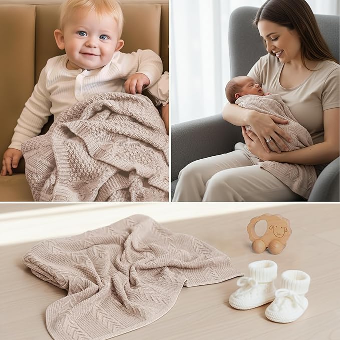 Organic Cotton Knit Baby Blanket 31.5 X 43.3 Inches Soft and Breathable Baby Blanket for Boys and Girls Perfect Swaddle Blanket and Baby Blankets Neutral for Infants Toddlers All Seasons