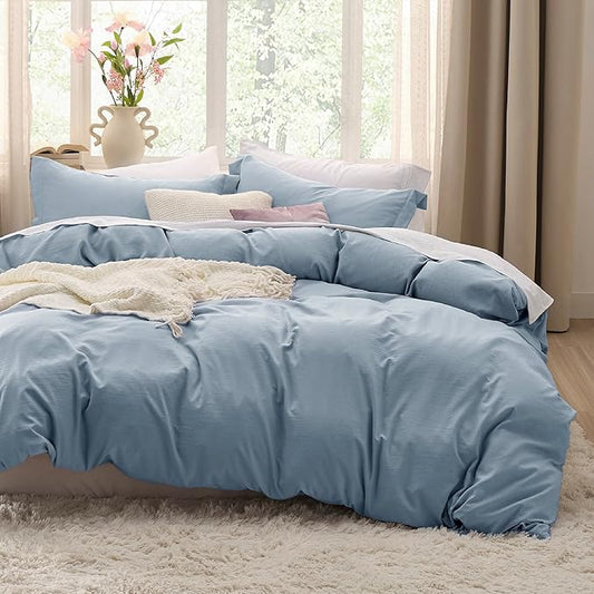 Bedsure Mineral Blue Duvet Cover Full Size - 3 Pieces Prewashed Extra Soft Cotton-Like Polyester Bedding Set, Includes 1 Duvet Cover 80x90 Inches with Zipper Closure & 2 Pillow Shams, No Comforter