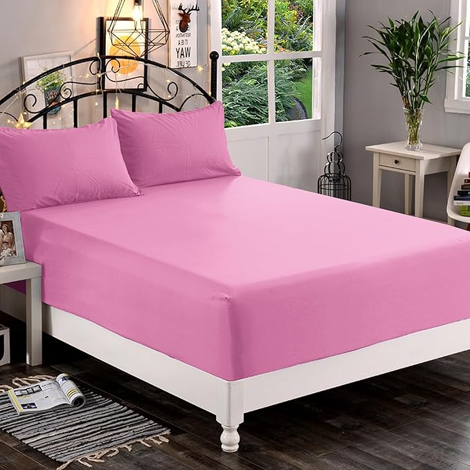 Elegant Comfort 1500 Premium Quality Fitted Sheet Ultra Soft 18-24 Inch Extra Deep Pocket - Single Fitted Sheet for High Mattress - Wrinkle Free with Smart Storage Pockets, Cal King, Light Pink