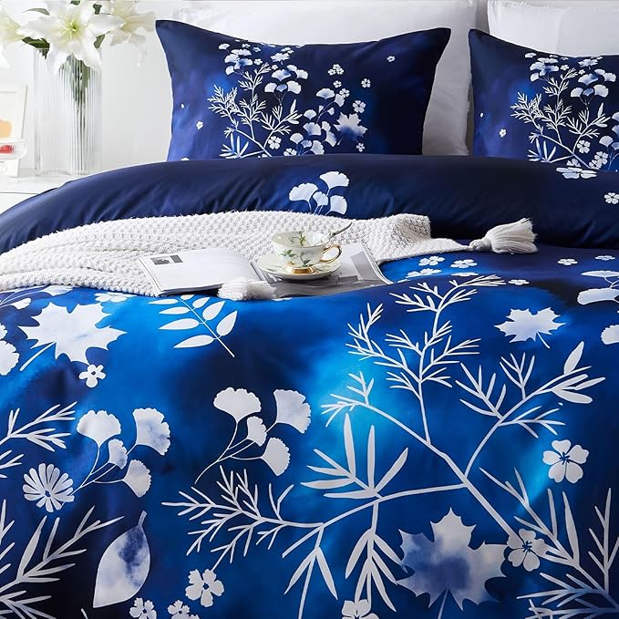 Cupocupa Duvet Cover Queen Size Set Boho Floral Pattern Queen Duvet Cover Set for Queen Size Bed Vintage Soft Bedding Leaf Print Duvet Cover with Pillowcases