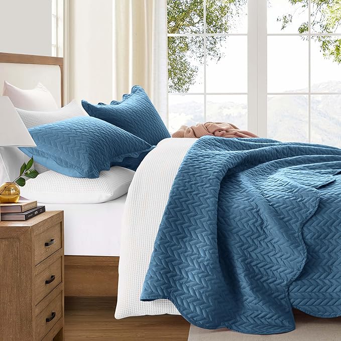 IR Imperial Rooms California King Quilt Bedding Set Size (118"x106") + 2 Pillow Shams (20" x 36"+ 2") - 3 Pcs All Season Microfiber Coverlet Embossed Quilt Bedspread (Light Blue)