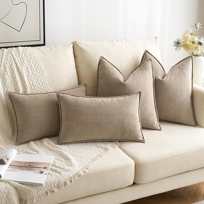 MIULEE Pack of 2 Khaki Decorative Pillow Covers 24x24 Inch Soft Chenille Luxurious Couch Throw Pillows Farmhouse Cushion Covers Euro Shams with Elegant Design for Sofa Bedroom Living Room Home Decor