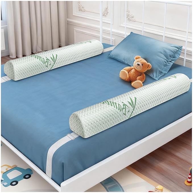 Waterproof Baby Bed Bumper for Toddler with Adjustable Band, Soft Kid Foam Bed Rail for Rental, Vacational, Full, Queen, Twin, King Size Bed, Green, 2 Pack