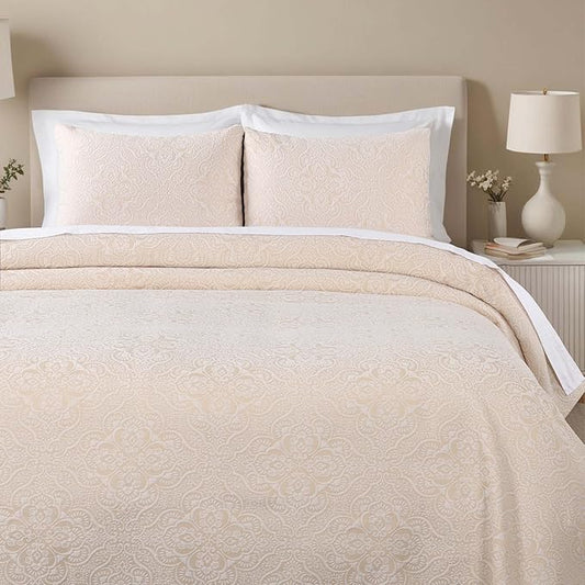 Superior 3 Piece Bedspread Set, Home Bed Decor, Decorative Bed Spread, 2 Pillow Shams, Medium Weight Blanket, Floral Matelasse Coverlet, Bedding Essentials, Enzy Collection, Full, Ivory