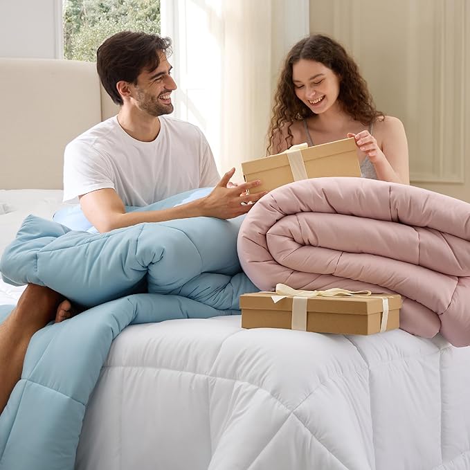 Bedsure Comforter Duvet Insert - Quilted Comforters Oversize Queen, All Season Duvet, GentleSoft Down Alternative Bedding, with 8 Tabs, Gifts for Women/Men, Cream,Oversize Queen 98 x 98 Inches