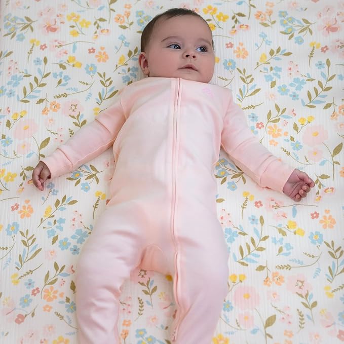 Muslin Cotton Crib Sheets for Girls, 2 Pack 52"x28" Fitted Baby Crib Sheet for Girl, Soft & Breathable Baby and Toddler Bed Sheets, Mattress Cover Muslin Cribs Sheet Set Nursery Gift Pink Floral