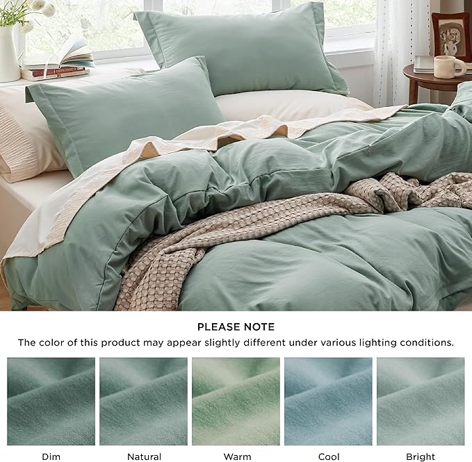 Bedsure Sage Green Duvet Cover Full Size - 3 Pieces Prewashed Extra Soft Cotton-Like Polyester Bedding Set, Includes 1 Duvet Cover 80x90 Inches with Zipper Closure & 2 Pillow Shams, No Comforter