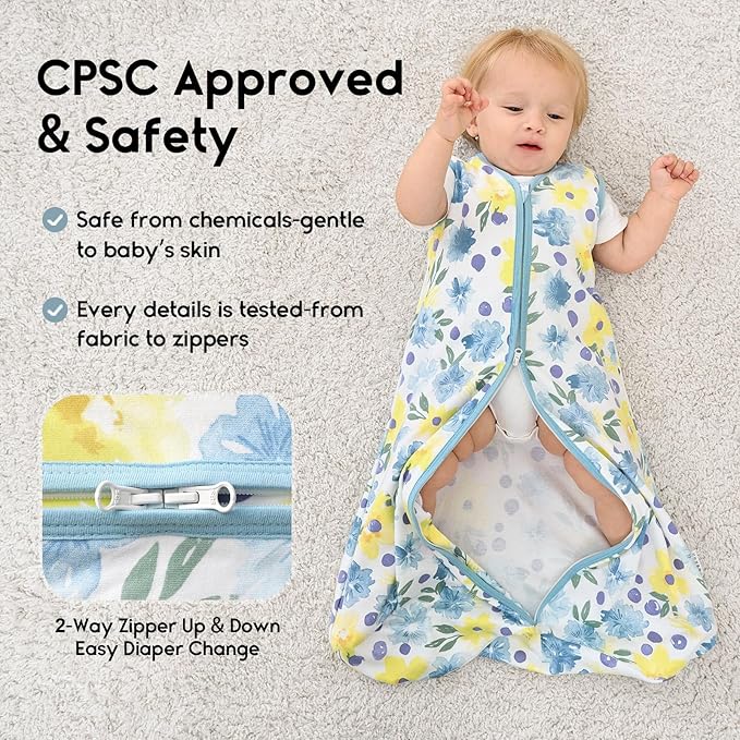 Yoofoss Baby Sleep Sack 0-6 Months 0.5 Tog Wearable Blanket for Baby, 3 Pack 100% Organic Cotton Infant Toddler Sleeping Sack 2-Way Zipper Lightweight Sleep Sack