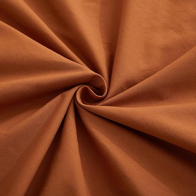 LOVQUE Burnt Orange Cotton Duvet Cover Queen Size, Linen Like Natural Bedding Set with Zipper Closure (No Comforter), 90x90 Inches