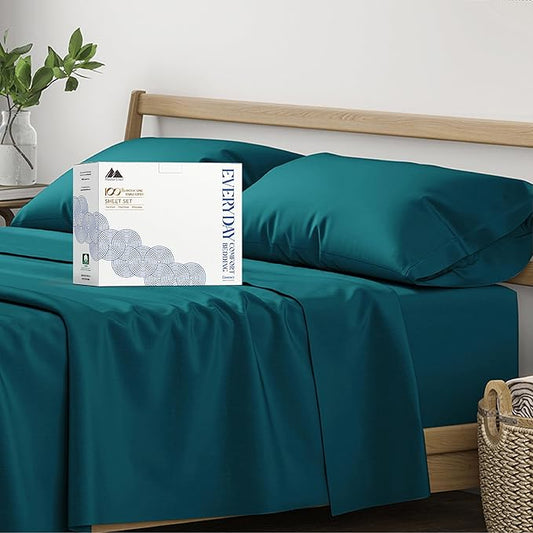 Mayfair Linen 100% Organic Cotton Sheets California King Size - 4 PC Organic Cotton Cal King Size Percale Weave Sheet Set, Soft, Cooling & Crisp, 16" Deep Pocket Hotel Quality Bedding Set - Teal