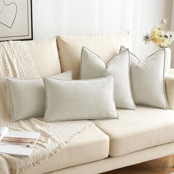 MIULEE Pack of 2 Cream White Decorative Pillow Covers 26x26 Inch Soft Chenille Luxurious Couch Throw Pillows Boho Cushion Covers Euro Shams with Elegant Design for Sofa Bed Spring Home Decor