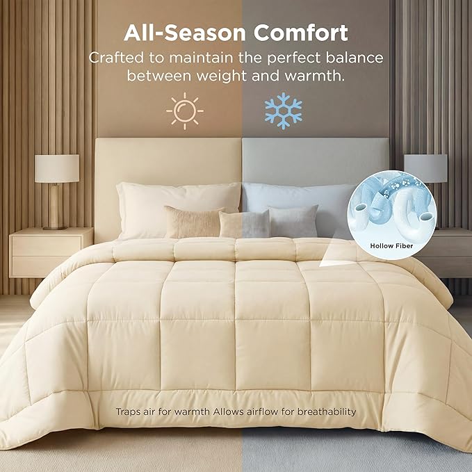 Bedsure Comforter Duvet Insert - Quilted Comforters Oversize Queen, All Season Duvet, GentleSoft Down Alternative Bedding, with 8 Tabs, Gifts for Women/Men, Cream,Oversize Queen 98 x 98 Inches