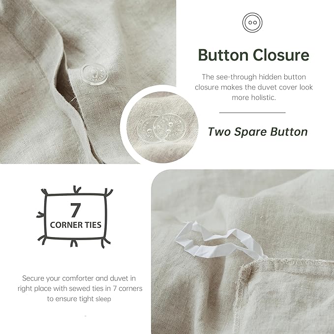 Simple&Opulence 100% Linen Duvet Cover Set, 3 PCS Natural French Flax Linen Duvet Cover, California King Size, Breathable Soft Comfy Bedding Comforter Cover with 2 Pillowcases (104"x98")