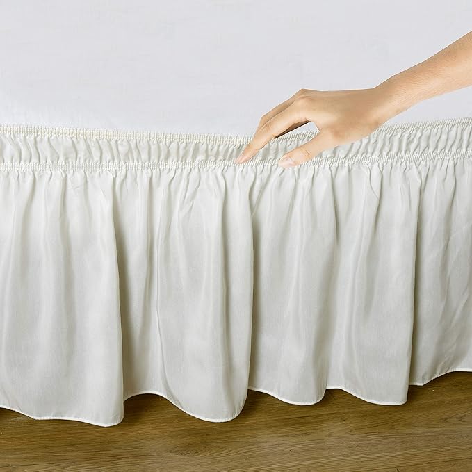Bed Skirt Three Sides Fabric Adjustable Elastic Wrap Around Dust Ruffled Bed Skirts RV King, Ivory, 16 Inch Tailored Drop