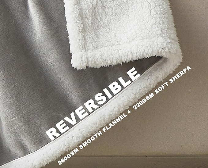 Twin Size Sherpa Fleece Blanket, Warm Thick Flannel Blanket for Bed, Super Soft Fuzzy Reversible Plush Blankets, Oeko-TEX Certified, Valentine’s Day Gifts, Grey 60x80 Inches