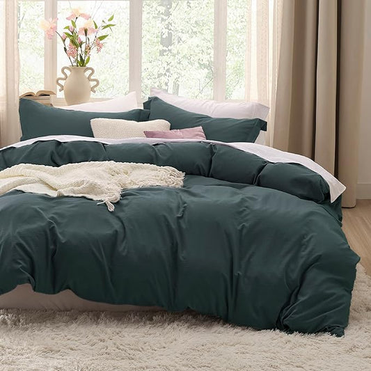 Bedsure Forest Green Duvet Cover Full Size - 3 Pieces Prewashed Extra Soft Cotton-Like Polyester Bedding Set, Includes 1 Duvet Cover 80x90 Inches with Zipper Closure & 2 Pillow Shams, No Comforter