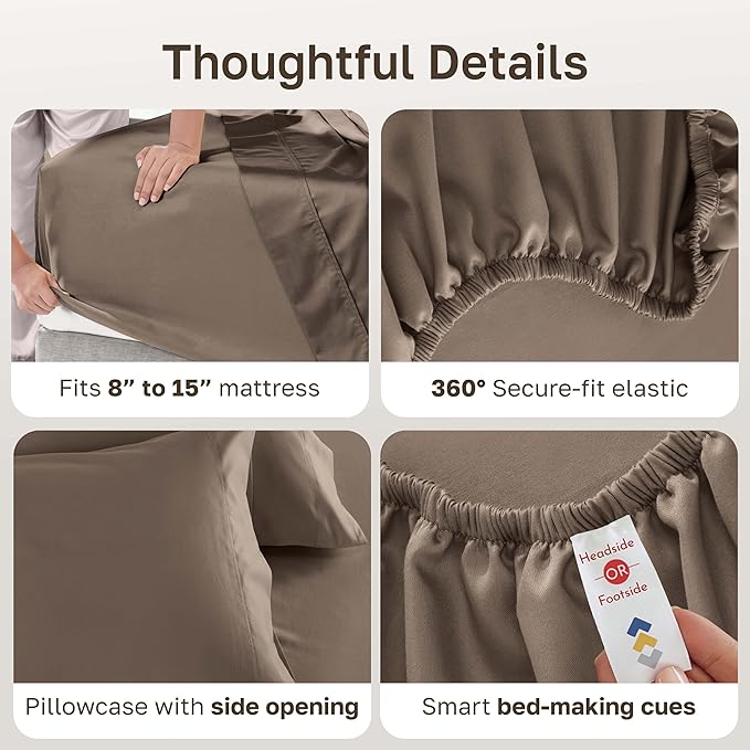 California Design Den Twin Bed Sheets 100% Cotton, 600 Thread Count Sateen, Soft, Cooling Brown Twin Sheet Set, Hotel-Quality Bedding with Deep Pockets (Mushroom - Taupe Brown)