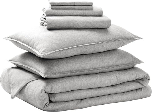 Bare Home Bed-in-A-Bag 7 Piece Comforter & Sheet Set - California King - Goose Down Alternative - Ultra-Soft 1800 Premium Bedding Set - Cationic (Cal King, Heathered Pewter)