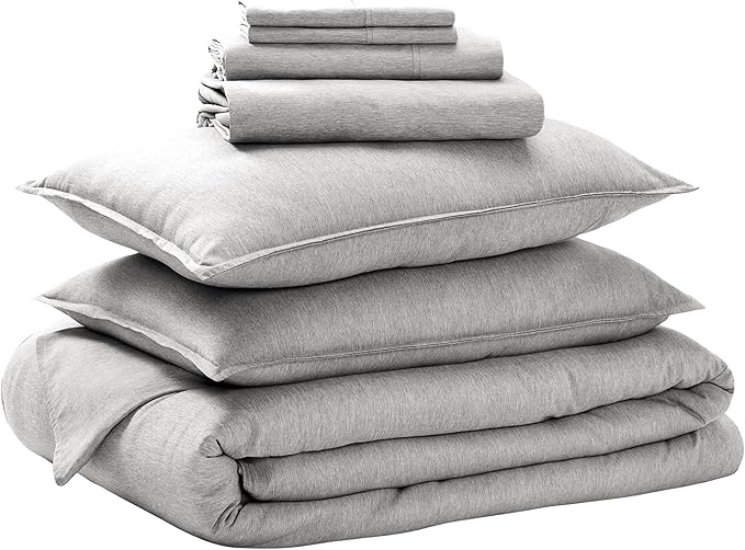 Bare Home Bed-in-A-Bag 7 Piece Comforter & Sheet Set - King - Goose Down Alternative - Ultra-Soft 1800 Premium Bedding Set - Cationic (King, Heathered Pewter)