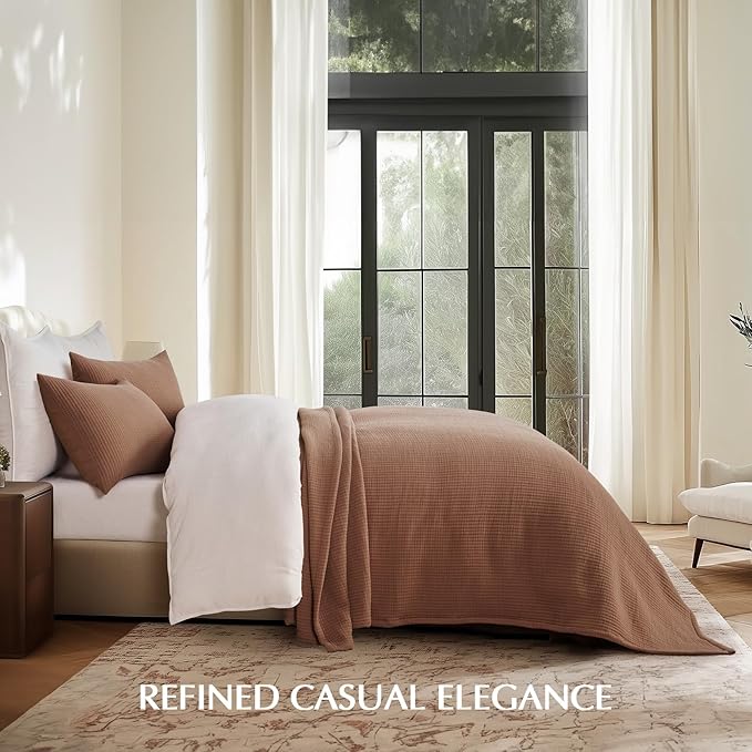 EVERGRACEHOME Cotton Gauze King Bedspread, Ultra Soft Prewashed Pick Stitch Matelassé Coverlet, Lightweight Textured Oversized King Quilt Bedding Set for All Season, with 2 Shams, Terracotta Clay