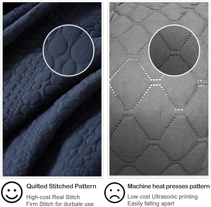 HORIMOTE HOME Navy Quilt Set Queen Size, Lightweight Soft Pre-Washed Microfiber Circle Pattern Bedspread Coverlet, 3 Pieces Quilt Bedding Set with Pillow Shams for All Season, 90x96 inches