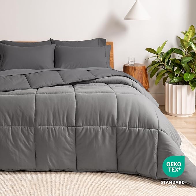 Bare Home Reversible Bed-in-A-Bag Comforter & Sheet Set - Queen - Down Alternative - Soft - Bedding Set (Queen, Grey/Light Grey)