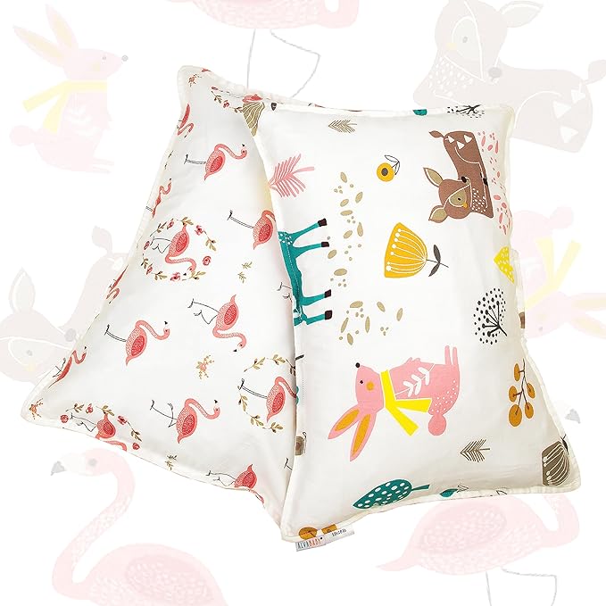 ALVABABY Toddler Pillowcases 2 Pack Organic Cotton Kids Pillow Cover Fit 13"x 18" or 12"x16" Envelope for Girl Boy Sleepy Travel