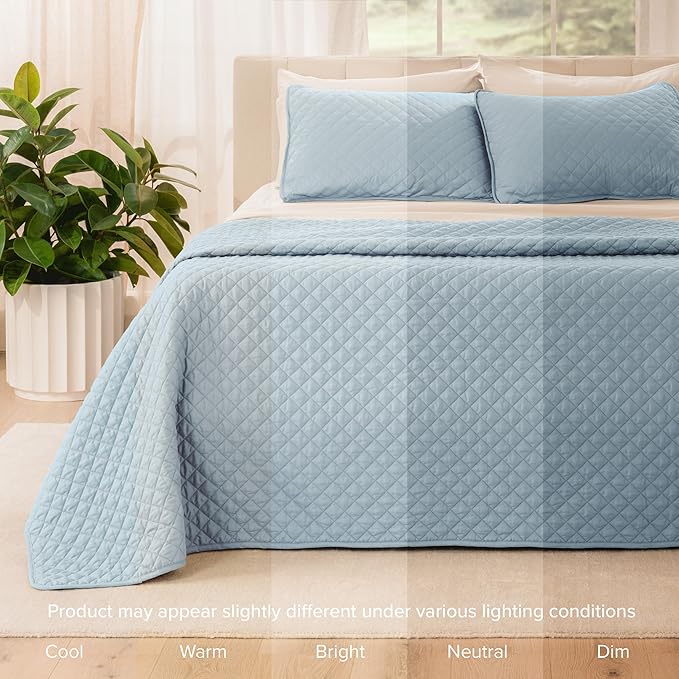 Bare Home Coverlet Set - Full/Queen - Lightweight Bed Decor - Comforter Alternative - All-Season Quilted Bedspread (Full/Queen, Light Blue)