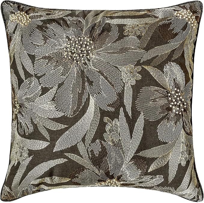 The HomeCentric King/Queen/Twin Grey Decorative Bed Runner Full 68"x18" Bed Runner with Two Pillow Cover, Embroidery, Floral, Pearl Bed Scarf on Jacquard Fabric - Liana