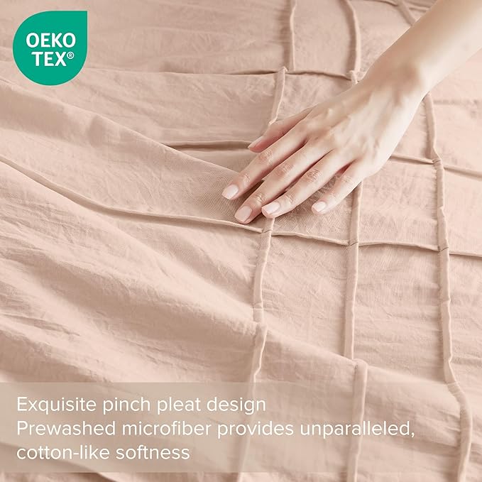 Comfort Spaces Blush Twin Size Duvet Cover Set - 2 Pieces Pintuck Pleated Duvet Cover All Season Lightweight, Extra Softness Pre-Washed Microfiber Twin Bedding Cover Shams, Twin/Twin XL
