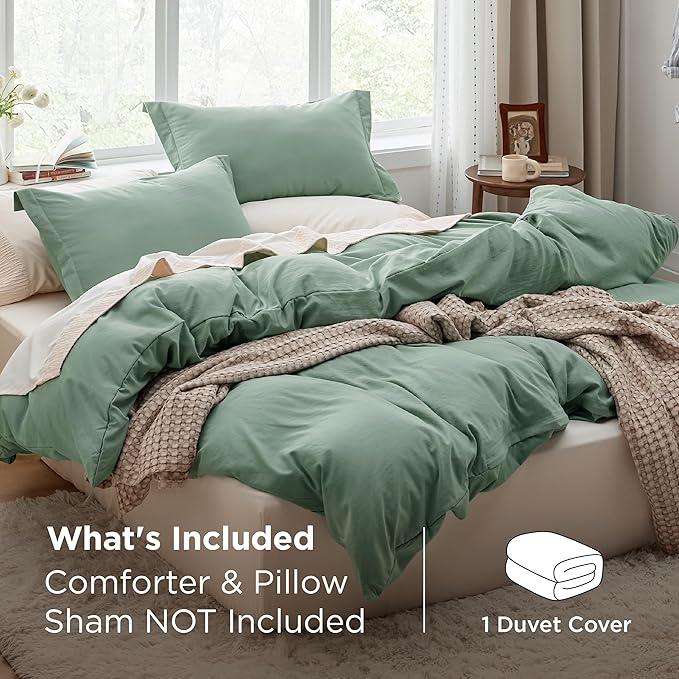Bedsure Sage Green Duvet Cover Queen Size Only - Prewashed Cotton-Like Polyester Extra Soft All Season Bedding, Includes 1 Duvet Cover 90x90 Inches with Zipper Closure, Comforter Not Included