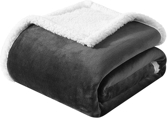Black Sherpa Fleece Throw Blanket, Super Soft Fuzzy Flannel Blanket for Couch, Thick Warm Reversible Plush Blankets, Oeko-TEX Certified, Valentine’s Day Gifts, Black 50x60 Inches