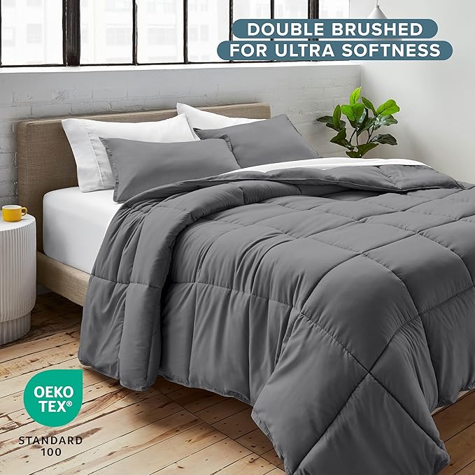 Bare Home Comforter Set - Oversized Queen Size - Ultra-Soft - Goose Down Alternative - Premium 1800 Series - All Season Warmth (Oversized Queen, Grey)