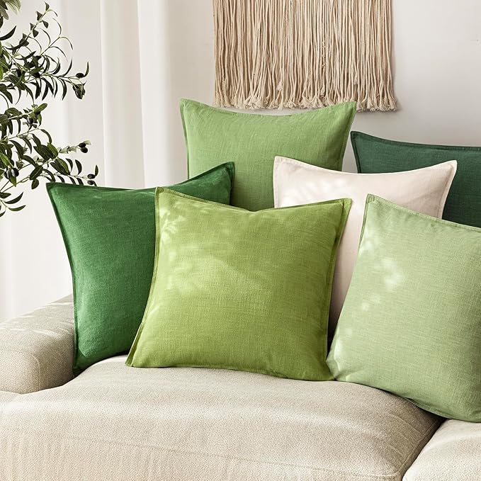 Foindtower Pack of 2, Decorative Linen Soild Throw Pillow Covers Soft Accent Lumbar Cushion Case Boho Farmhouse Pillowcase for Chair Couch Sofa Bedroom Living Room Home Decor 12 x 20 Inch Lush Green
