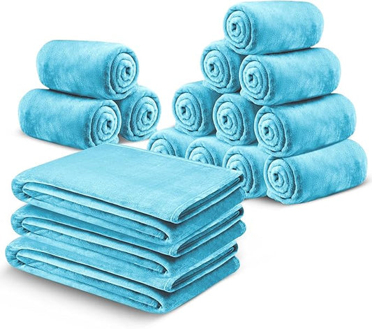 MOONLIGHT20015 Fleece Blanket 16 Pack - Soft Fluffy Light Blue Throw Blanket for Couch & Sofa - Lightweight Luxury 400 GSM Microfiber Fuzzy Bed Blankets and Throws (50 x 60 Inches, Throw/Travel)