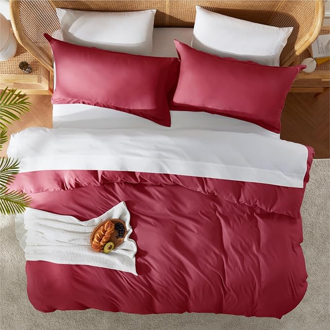 Nestl Burgundy Red Duvet Cover King Size - Soft Double Brushed King Duvet Cover Set, 3 Piece, with Button Closure, 1 Duvet Cover 104x90 inches and 2 Pillow Shams