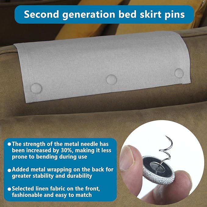 Flax Covered Button Twist Pins - for Bed Skirts Pins,Sofa,Upholstery,Armchair Caddies, Armrest Covers, Slipcovers (12, M-Light Gray 12)