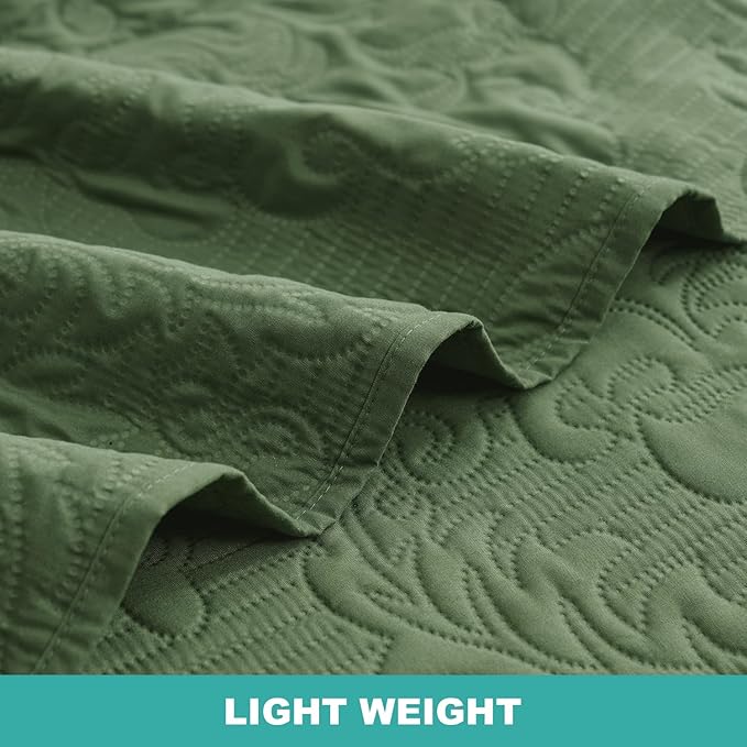 Hansleep Olive Green Quilt California King Size - Damask Ultrasonic All Season Bedspread California King, Soft Lightweight Coverlet Bedding Set, 3 Pieces (1 Quilt, 2 Pillow Shams)