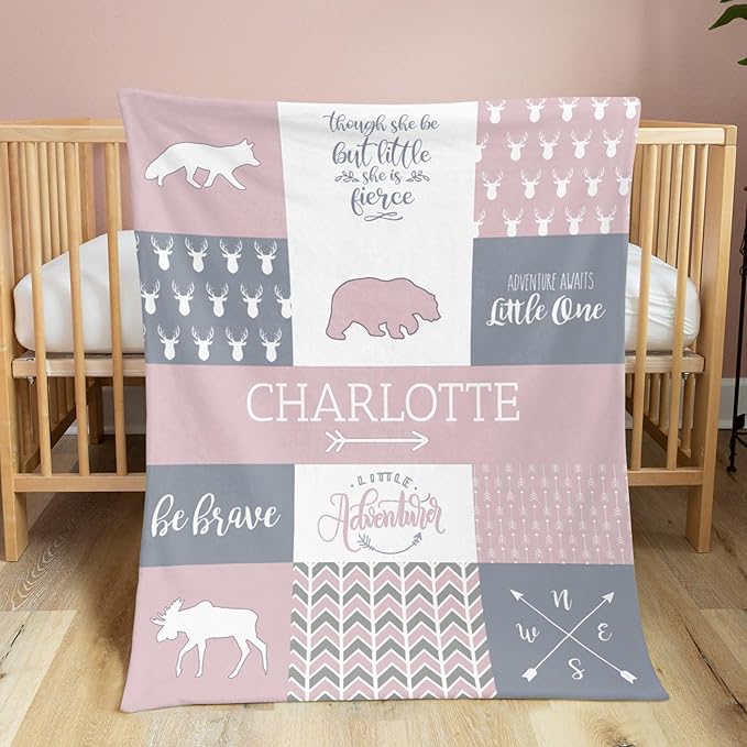 Personalized Baby Blanket Custom Blanket with Name for Newborn Baby Girls Nursery Blankets Gifts Customize Baby Blankets 35x45in Newborn Holiday Shower Gift, Pink