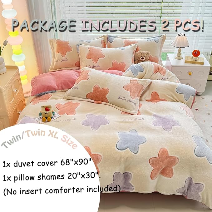 MorroMorn Twin Bedding Sets, Twinkle Stars Duvet Cover Set, Fluffy Comforter Covers Blanket Ultra Soft Kawaii Cute Unicorn for Girls Kids Toddler Teen Women Twin/Twin XL Size