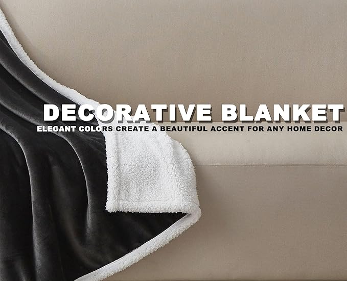 Dark Grey Twin Size Blanket for Bed, Soft Thick Fuzzy Flannel Blankets, Reversible Plush Warm Blanket, Oeko-TEX Certified, Valentine’s Day Gifts, Dark Grey 60x80 Inches