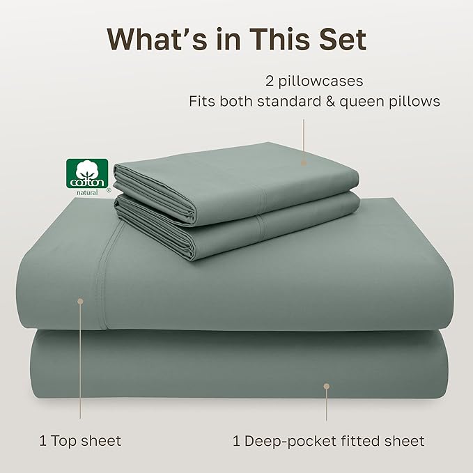 California Design Den - Luxury Full Size Sheet Set - 100% Cotton, 600 Thread Count Deep Pocket Full Size Bed Sheets, Hotel-Quality Cooling Sheets with Sateen Weave (Sage Green - Cool Tone)