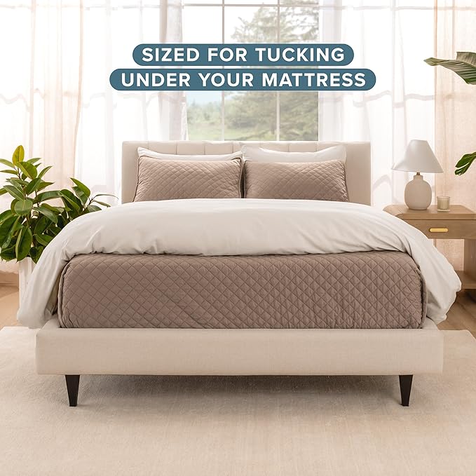 Bare Home Coverlet Set - Twin/Twin Extra Long - Lightweight Bed Decor - Comforter Alternative - All-Season Quilted Bedspread (Twin/Twin XL, Taupe)