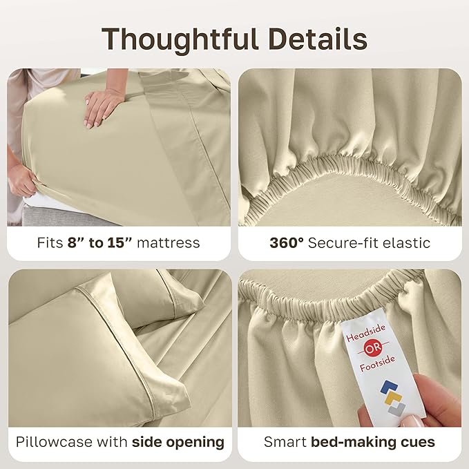 California Design Den Twin XL Sheet Sets - 400 Thread Count Sateen, 100% Cotton Bed Sheets, Deep Pockets, Soft & Breathable, and Durable Bedding Set - Beige (Golden Tone)