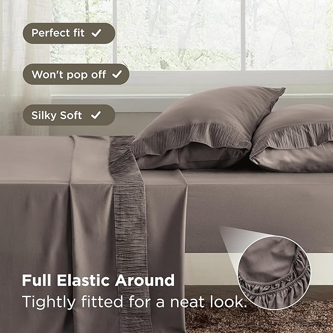 Bedsure Twin XL Sheet Sets Dorm Bedding - 3 Pieces Soft Extra Long Twin Sheets, Hotel Luxury, Easy Care Microfiber for Women, Men, Taupe