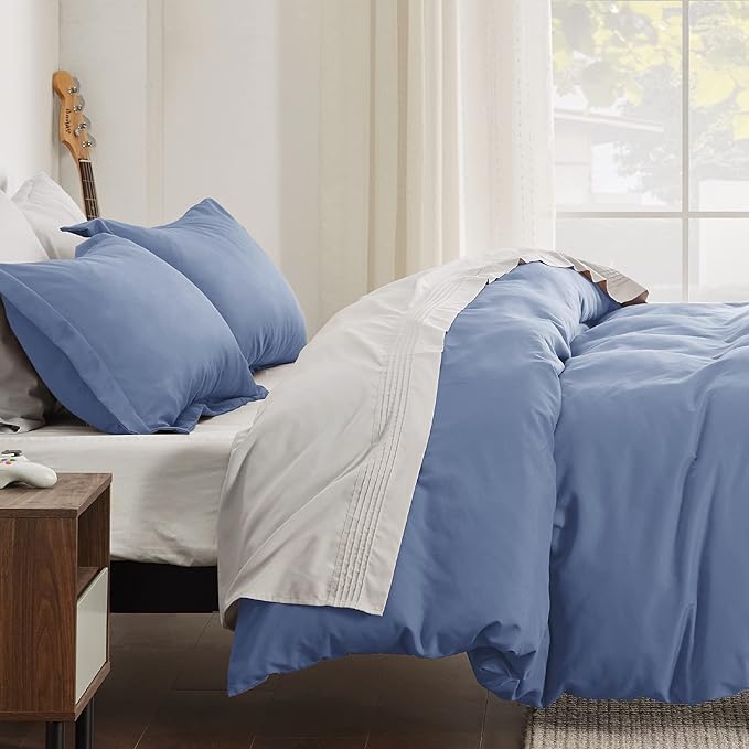Bedsure Duvet Cover Full Size - Soft Double Brushed Bedding Set for Kids & Adults, Zipper Closure, 3 Pieces, Includes 1 Duvet Cover (80"x90") & 2 Pillow Shams, NO Comforter, Slate Blue